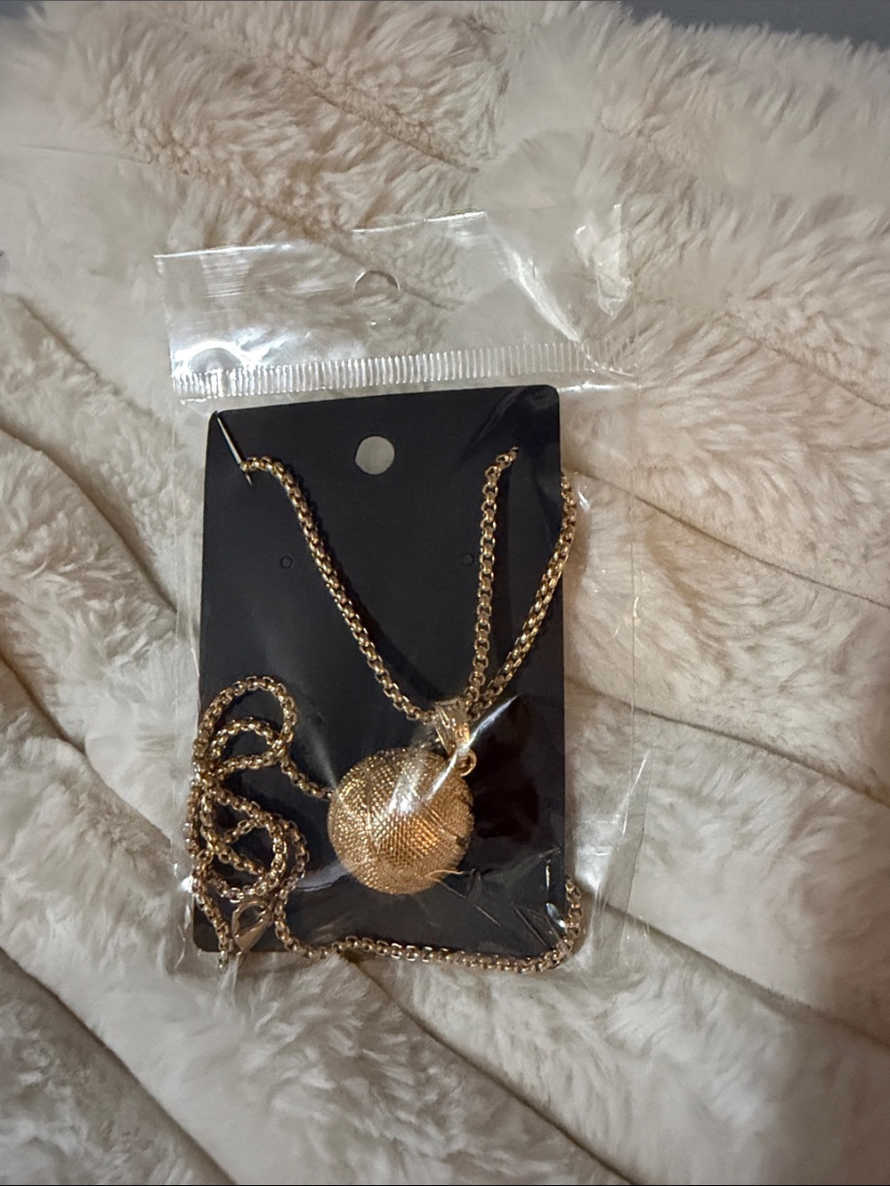 Gold Textured Sphere Pendant Necklace - Women Jewelry
